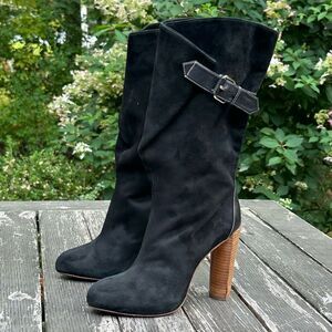 Boutique 9 Galen Black Suede Leather Tall Boots Size 6 Adjustable Calf